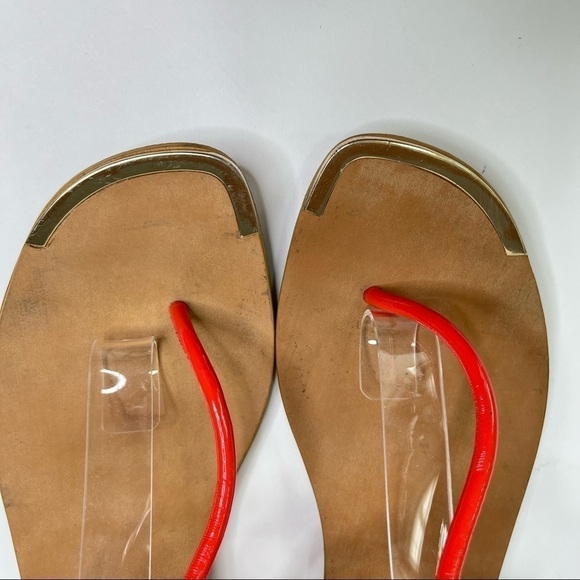 ISOLÁ Coral Peach Orange Snakeskin Gold Tipped T-Strap Cleopatra Sandals Shoes - Picture 2 of 12